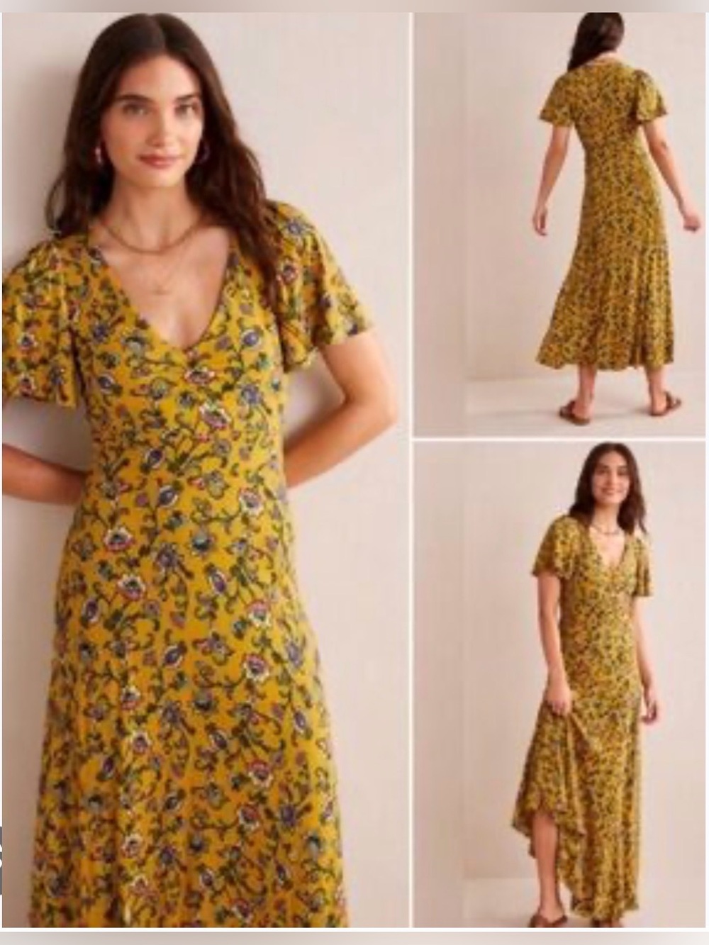 Paisley Flutter Sleeve Midi Dress In Mustard Seed